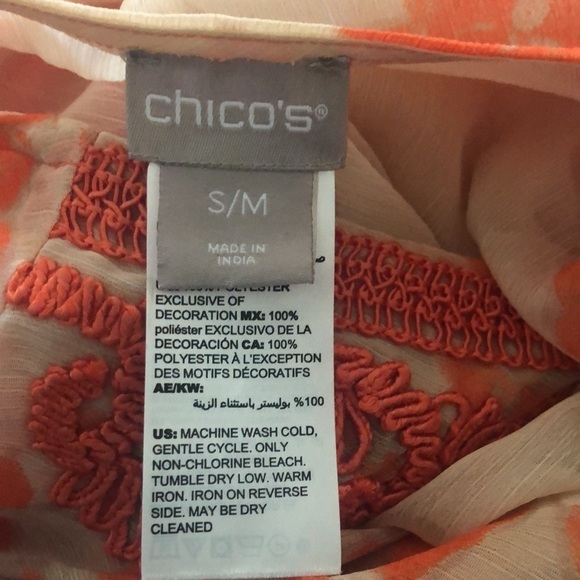 Chico’s Embroidered Printed Poncho Sz. S/M Orange Tan Sheer Batwing Summer Happy - Picture 5 of 8